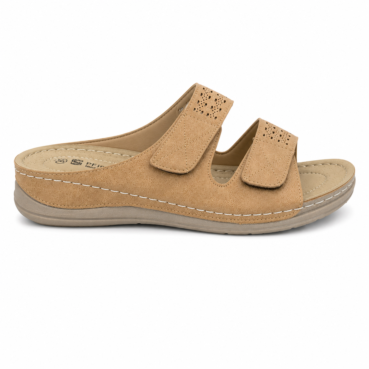 Sandalia Anatómica Mujer Doble Velcro Beige