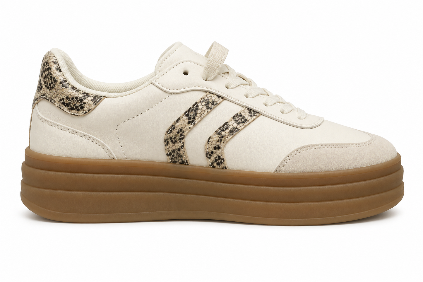 Zapatilla Plataforma Mujer Beige Print Serpiente Suela Goma | ABO-YD1208-08 Beige
