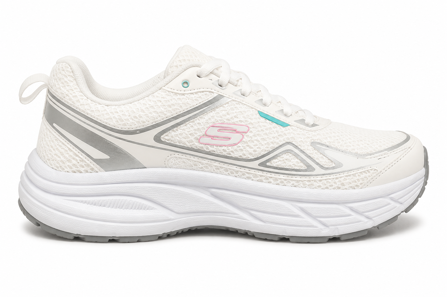 Zapatilla Running Mujer Blanco Detalles Rosa y Turquesa | A006-6 White
