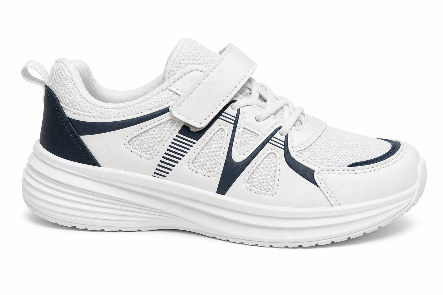 Zapatilla Running Niño Blanco y Navy Velcro | N21-86 Negro