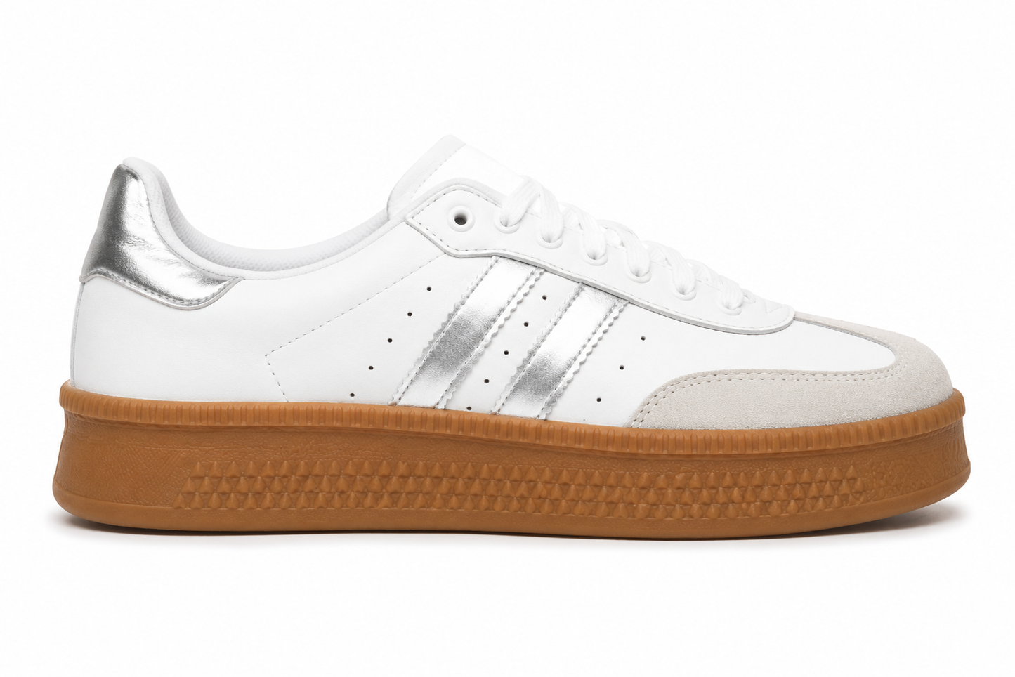 Zapatilla Plataforma Mujer Blanco y Plata Suela Goma | D11 White/Silver