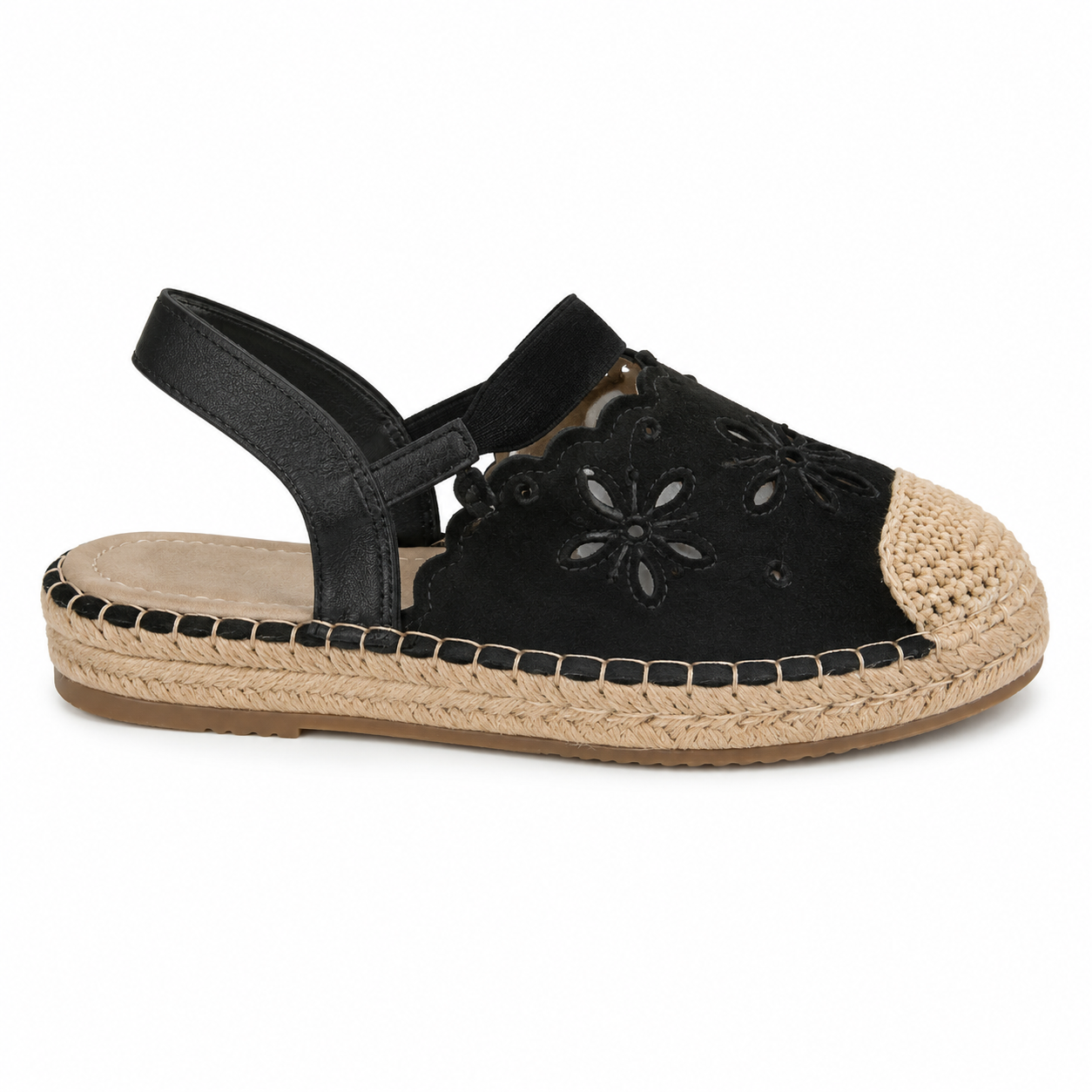 Alpargata Slingback Bordado Floral Negra | N5815