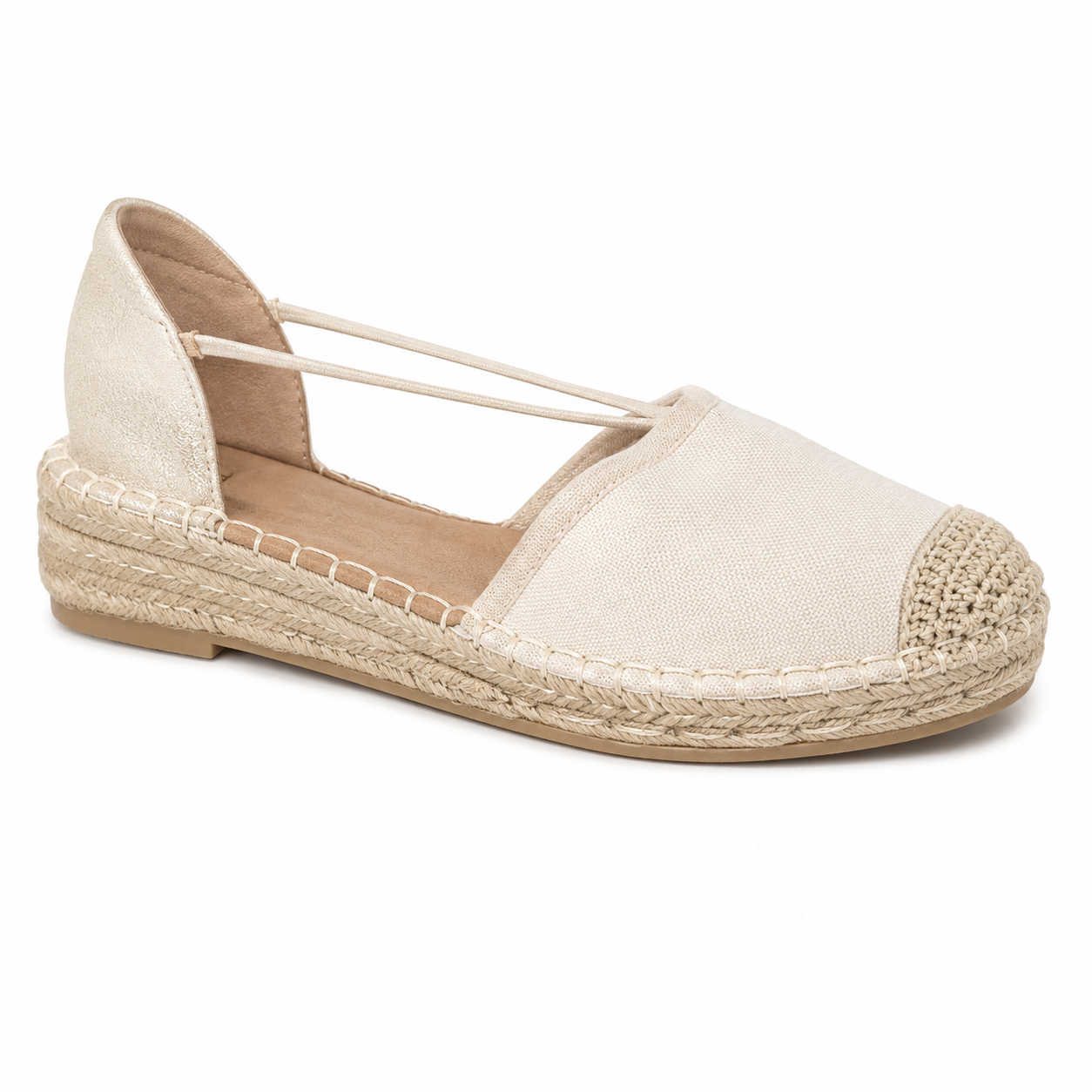 Alpargata D'Orsay Tiras Cruzadas Beige Dorado | YZ25-109