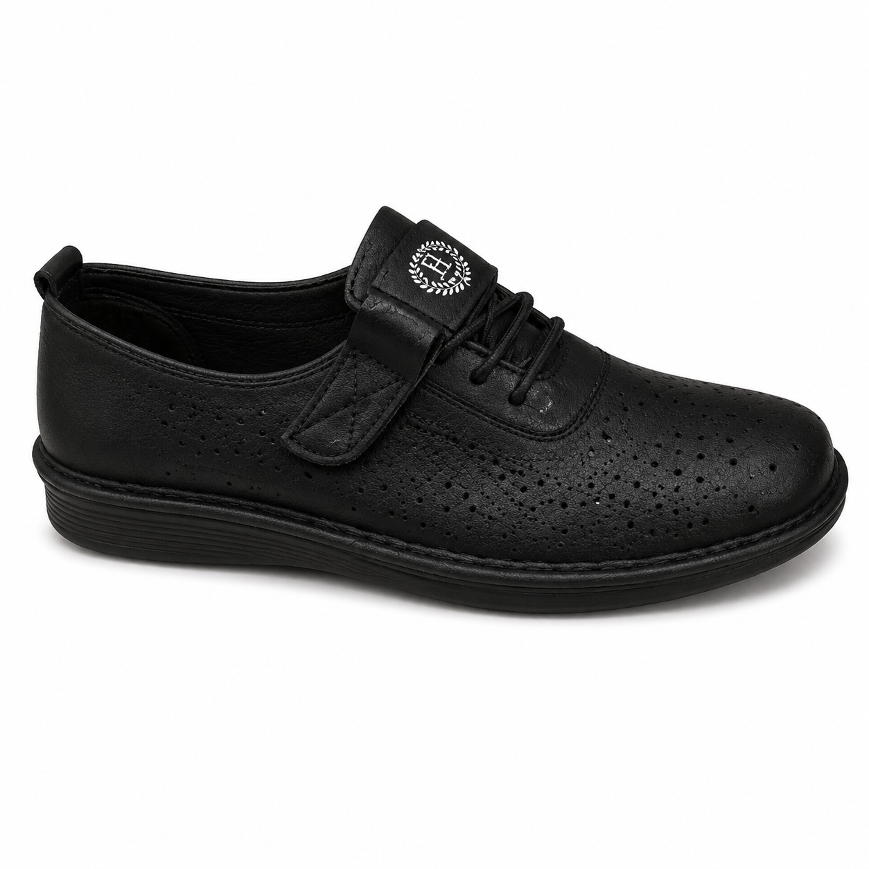 Zapato Confort Perforado Velcro Negro | H6060