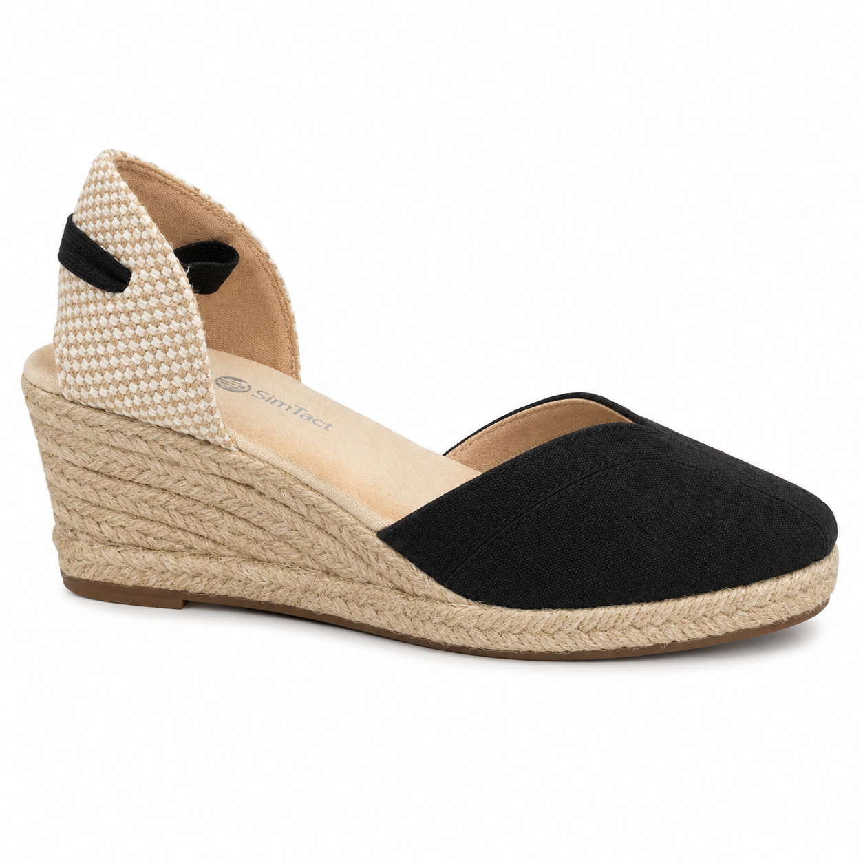 Alpargata Cuña Slingback Ante Negro Rafia | LL-5369-1