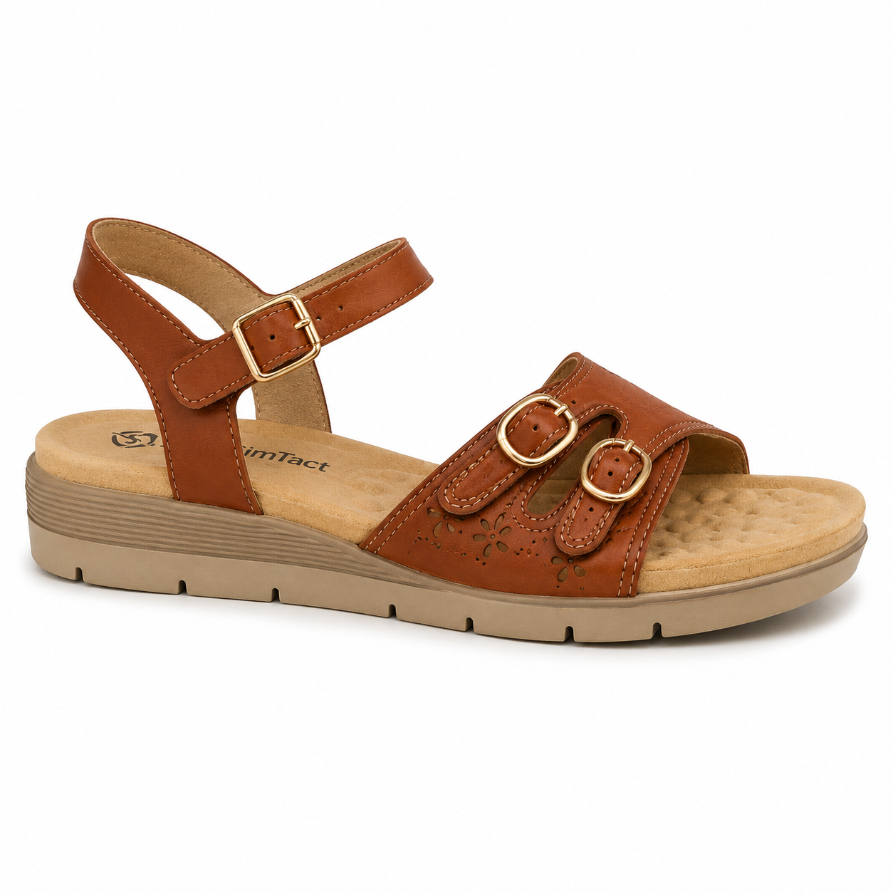 Sandalia Confort Camel con Hebillas Doradas NS-5350-2