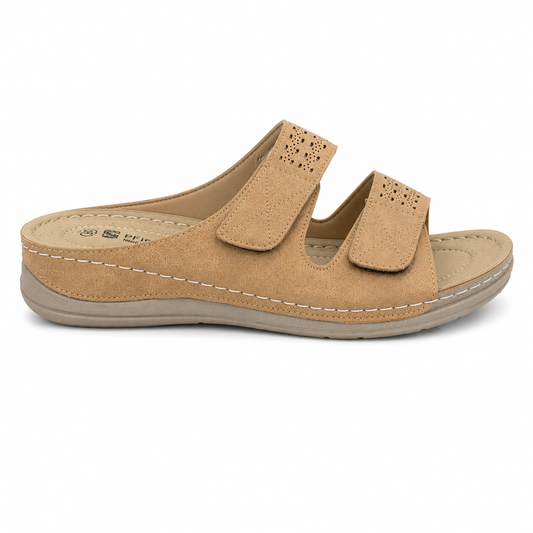 Sandalia Anatómica Mujer Doble Velcro Beige