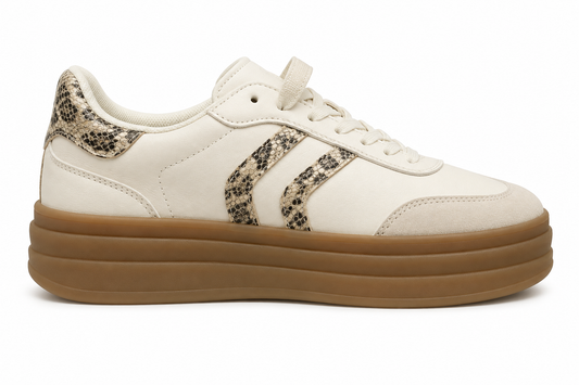 Zapatilla Plataforma Mujer Beige Print Serpiente Suela Goma | ABO-YD1208-08 Beige