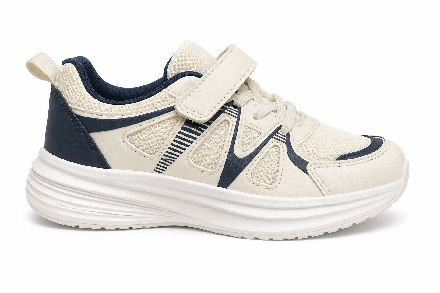 Zapatilla Running Niño Beige y Navy Velcro | N21-86 Azul