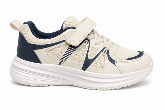 Zapatilla Running Niño Beige y Navy Velcro | N21-86 Azul