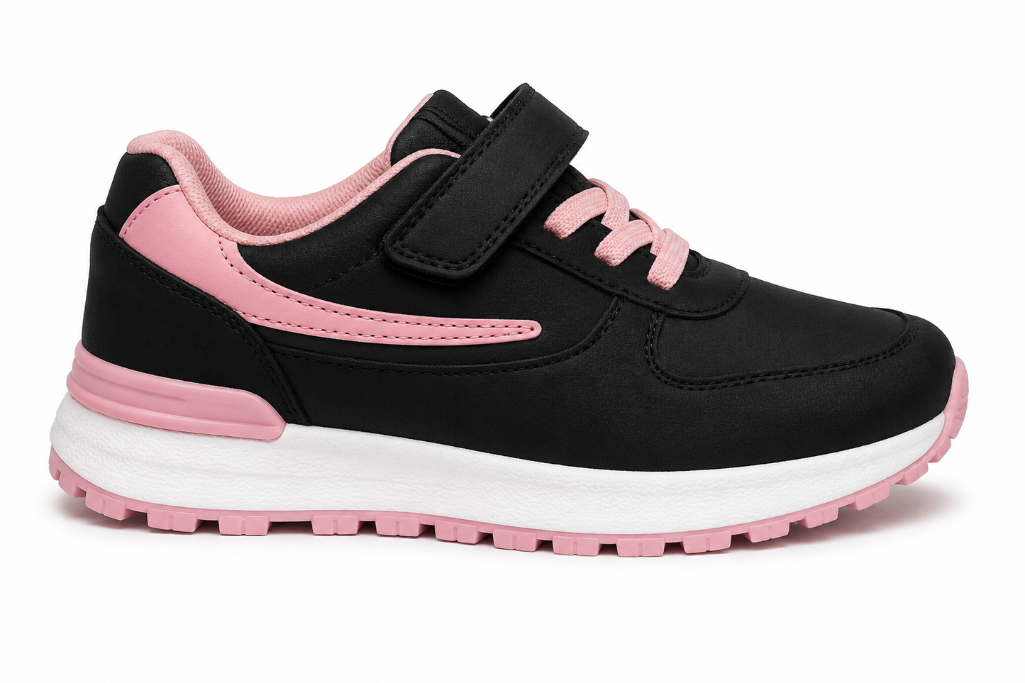 Zapatilla Running Niña Negro y Rosa Velcro | N21-22 Negro