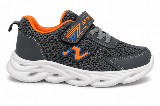 Zapatilla Running Niño Gris y Naranja Velcro | N21-73 Gris