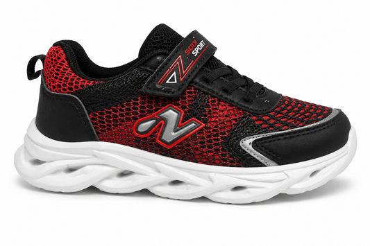 Zapatilla Running Niño Negro y Rojo Velcro | N21-73 Negro