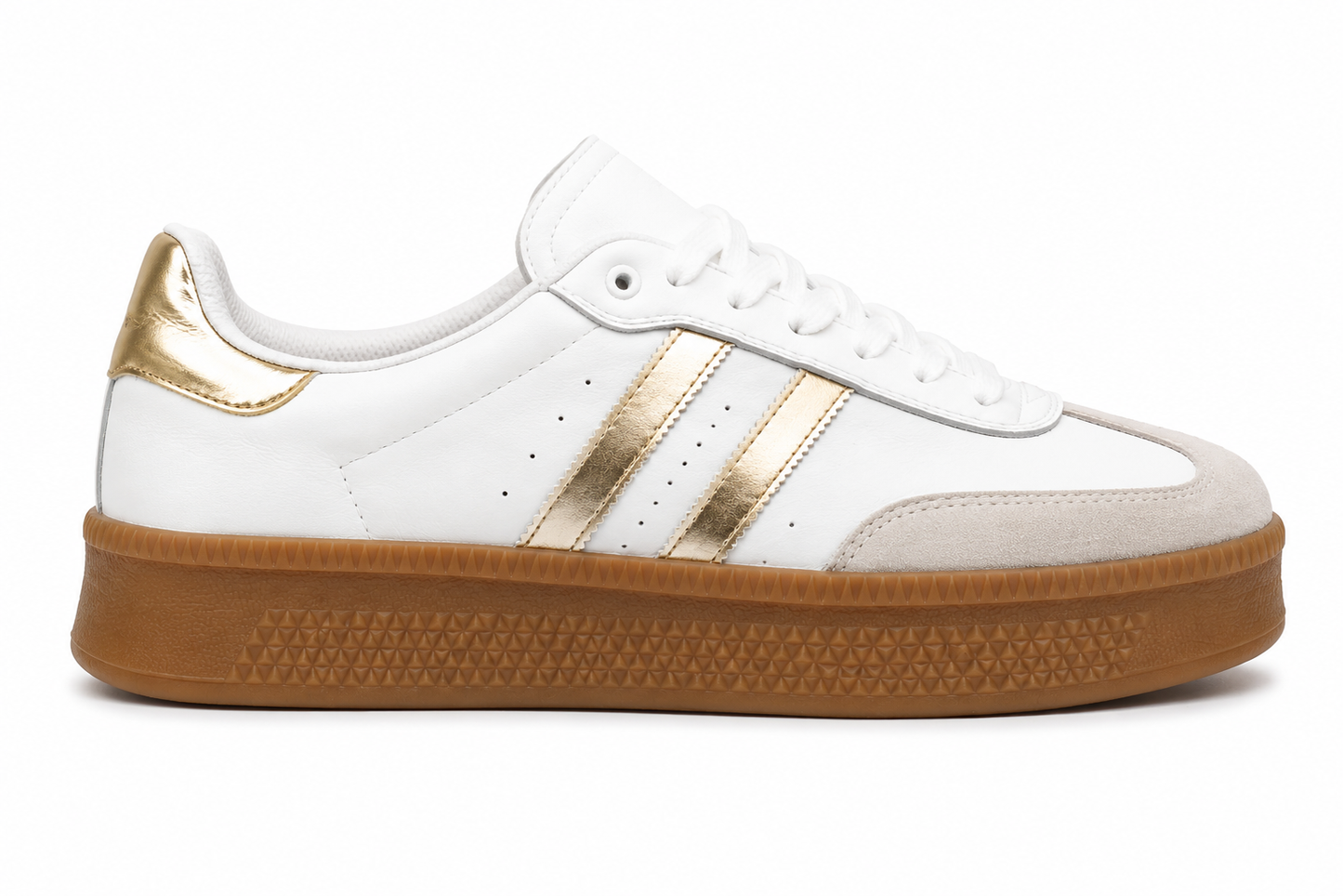 Zapatilla Plataforma Mujer Blanco y Dorado Suela Goma | D11 White/Gold