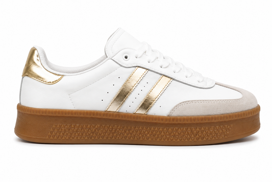 Zapatilla Plataforma Mujer Blanco y Dorado Suela Goma | D11 White/Gold