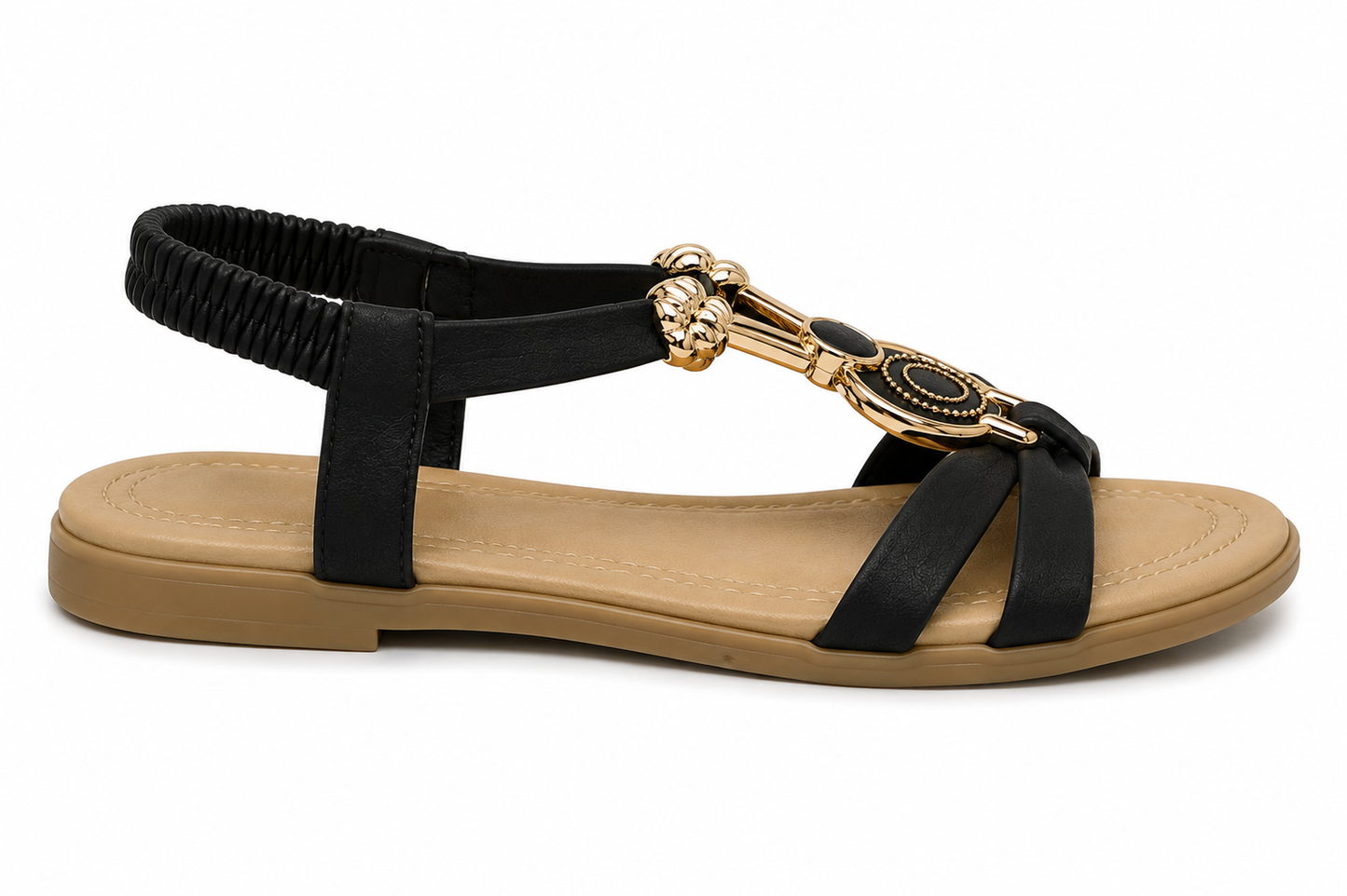 Sandalia Niña Negro Joya Dorada Elástico | LP9020 Black