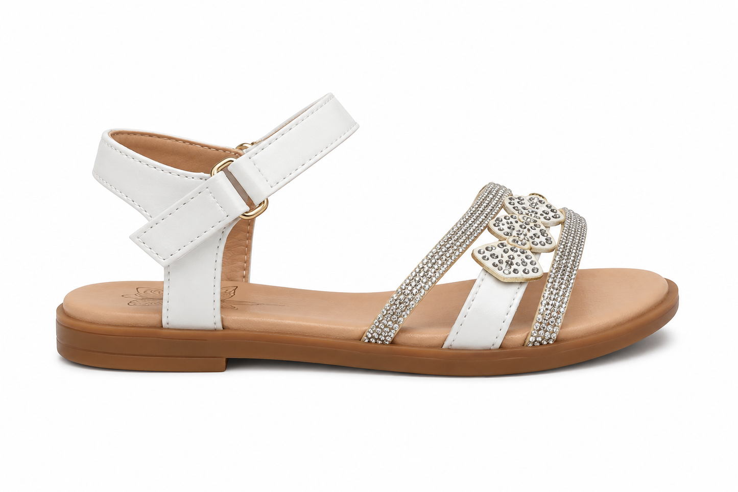 Sandalia Niña Blanco Flores Strass Velcro | C8130-M Pink