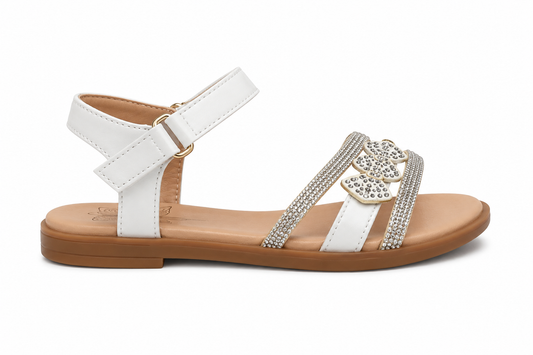 Sandalia Niña Blanco Flores Strass Velcro | C8130-M Pink
