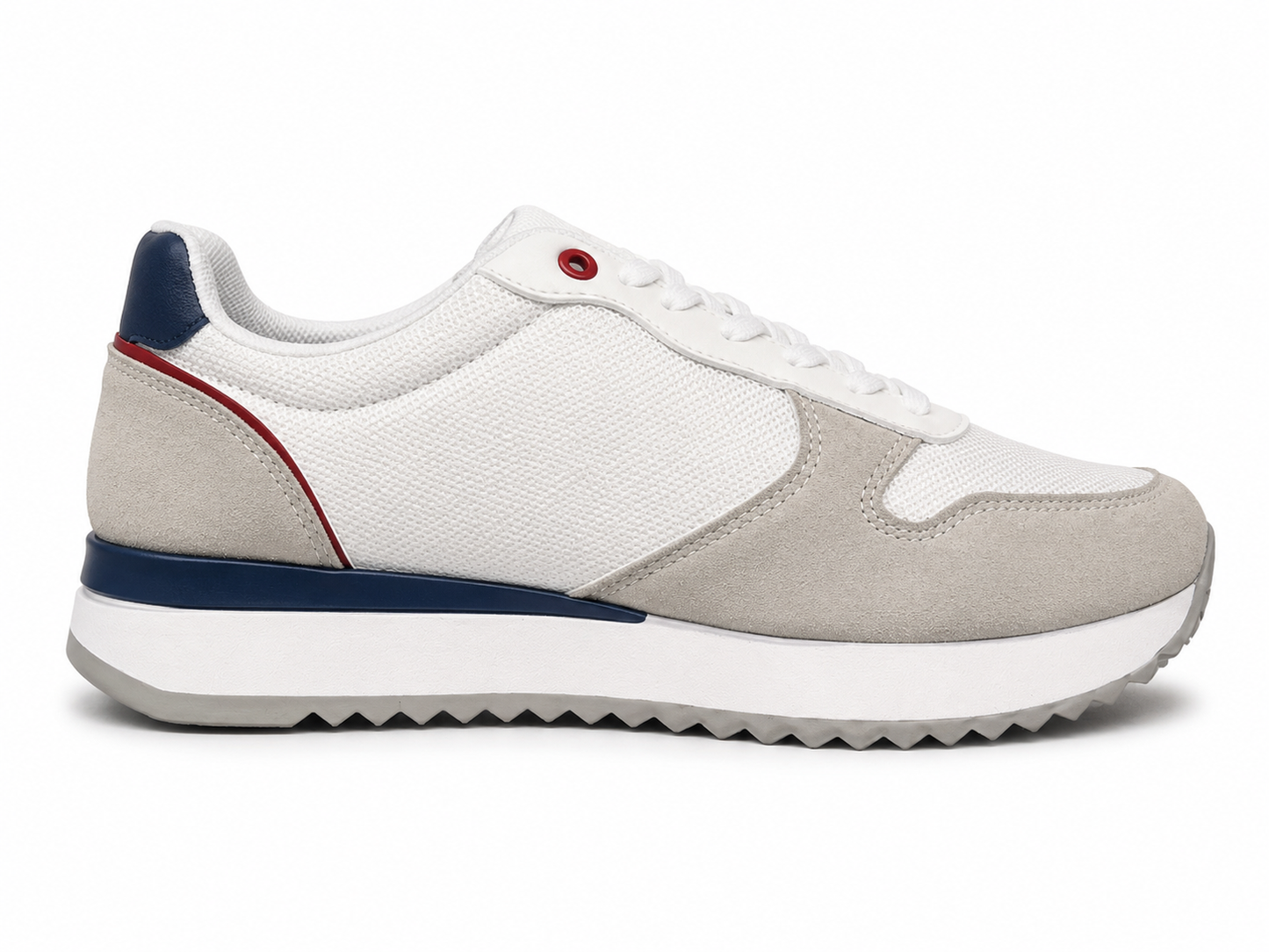 Zapatilla Runner Blanca con Detalles Navy y Rojo