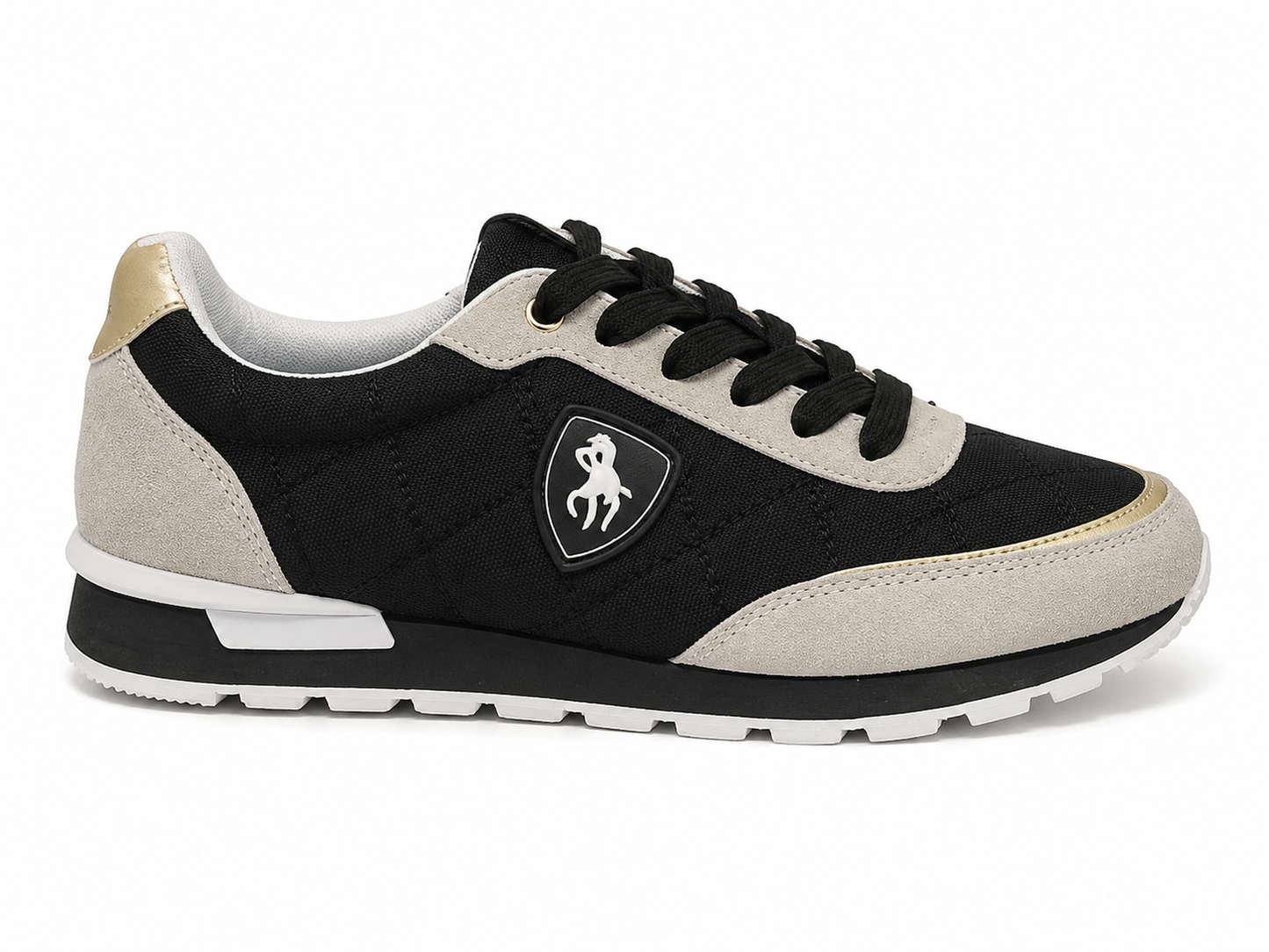 Zapatilla  Negro Beige Detalles Dorados