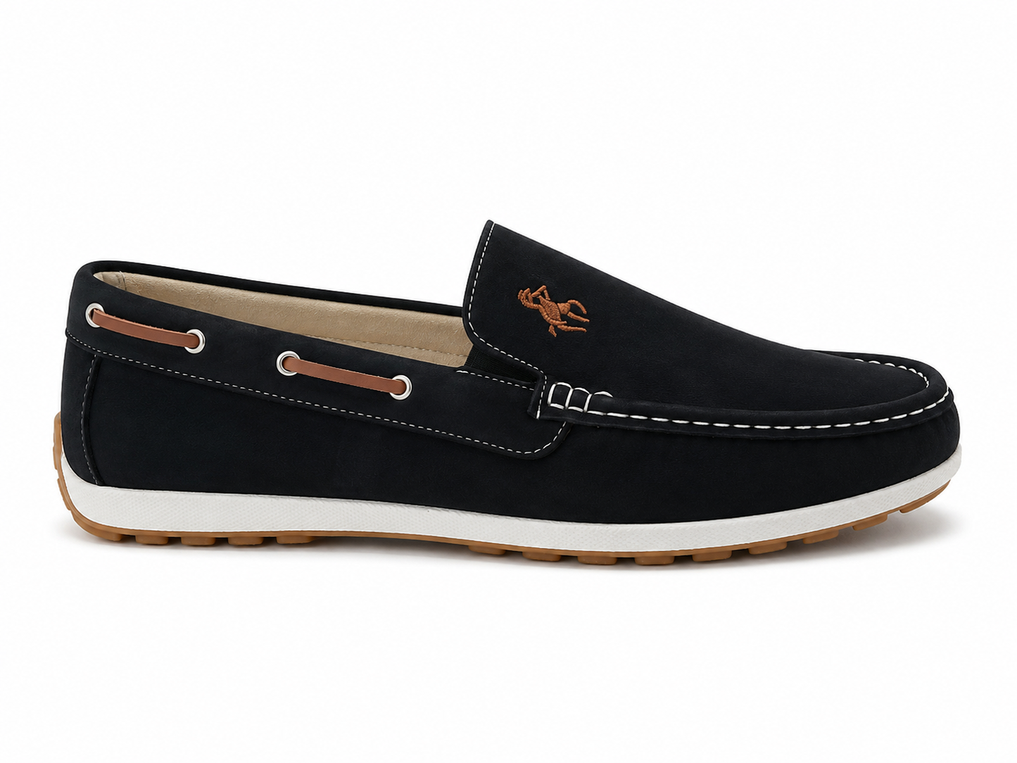 Mocasín Náutico Negro Nubuck Cordón Marrón