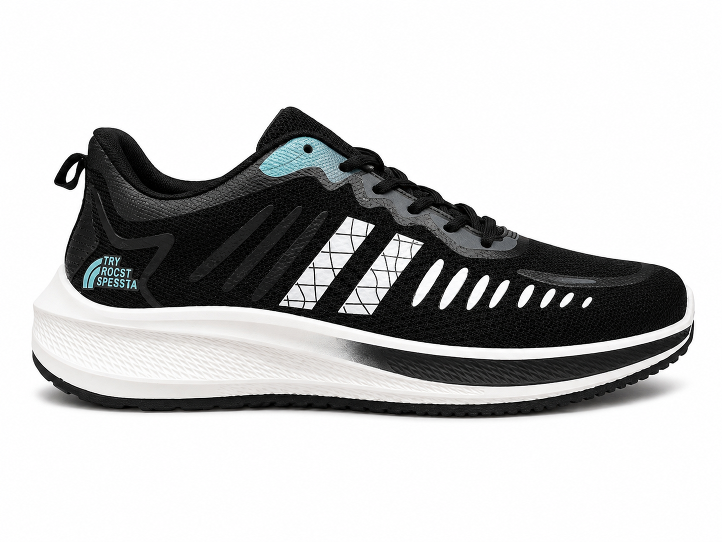 Zapatilla Runner Negra Azul Celeste Reflectante