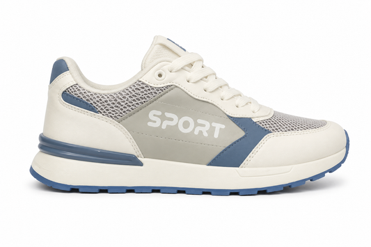 Zapatilla Runner Blanca Gris Azul Sport