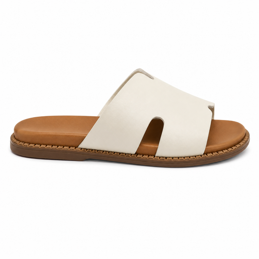 Sandalia Mule Tira Ancha Crema | WS-5309-2