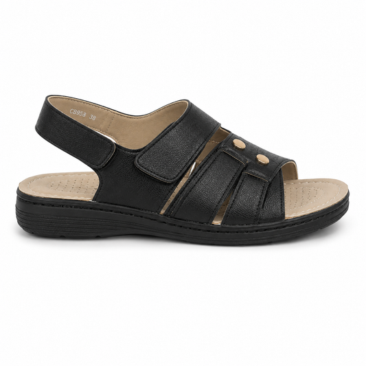 Sandalia Confort Tira Ancha Negra | C8968