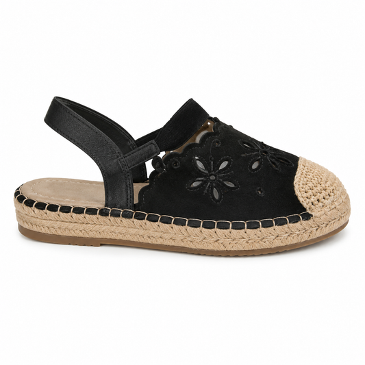 Alpargata Slingback Bordado Floral Negra | N5815