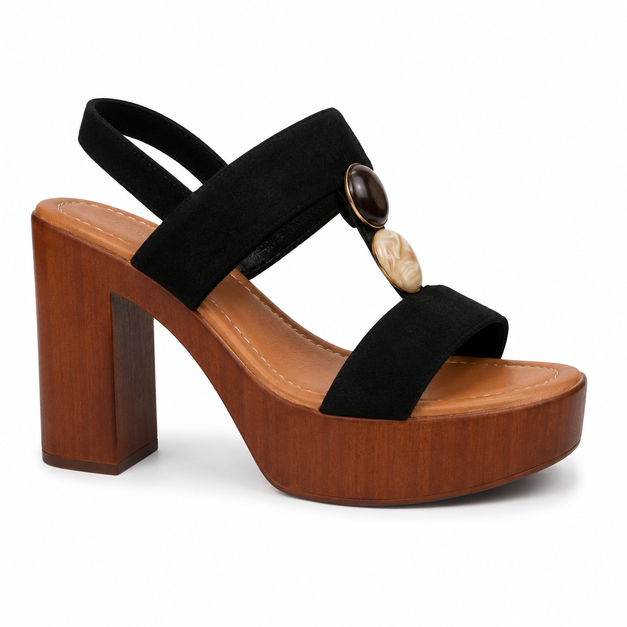 Sandalia Tacón Alto Plataforma Madera Negra | HF-80