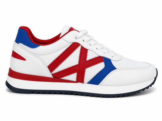 Zapatilla Blanca Logo AX Rojo Azul