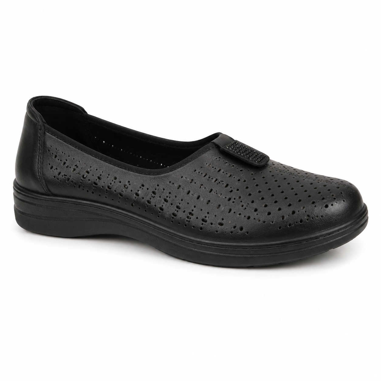 Zapato Confort Slip-On Perforado Negro | YB-5530-1