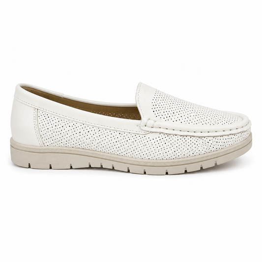 Mocasín Perforado Piel Blanco | YB-5093-4