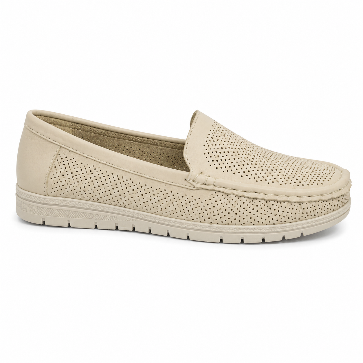 Mocasín Perforado Piel Beige | YB-5093-2