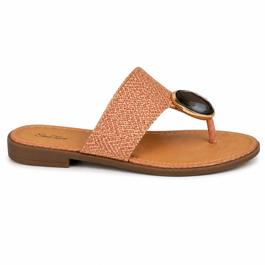 Sandalia Plana Thong Rafia Rosa Piedra Joya | YZ25-85