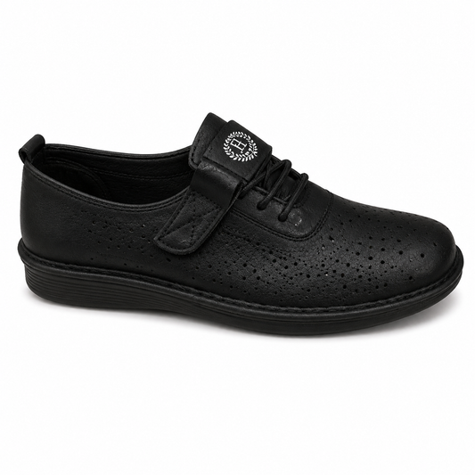 Zapato Confort Perforado Velcro Negro | H6060