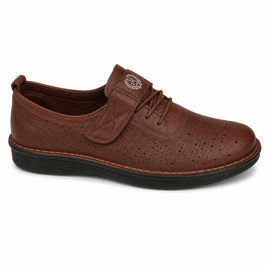 Zapato Confort Perforado Velcro Camel | H6060