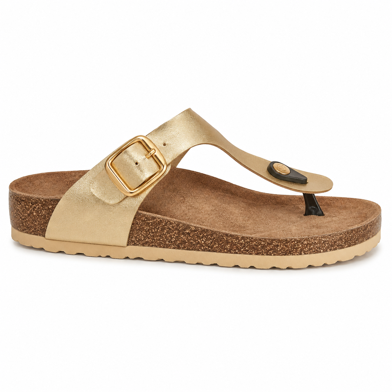 Sandalia Thong Piel Metalizada Dorada Corcho | FZL-0050