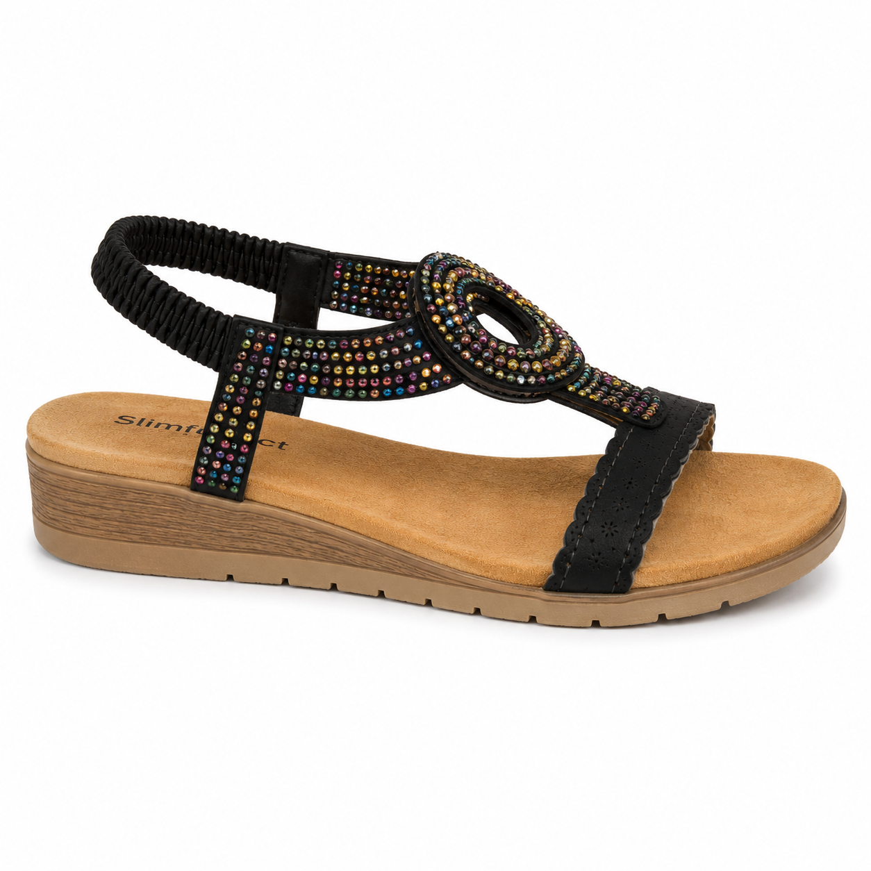Sandalia Joya Negra con Strass Multicolor JS1862