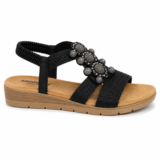 Sandalia Joya Negra con Medallones de Strass ZL24-01