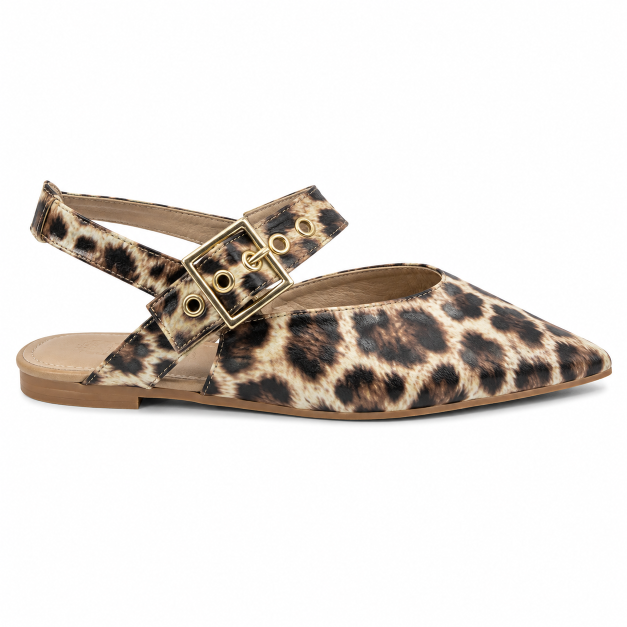Mule Slingback Punta Fina Leopardo con Hebilla Dorada YK804-6