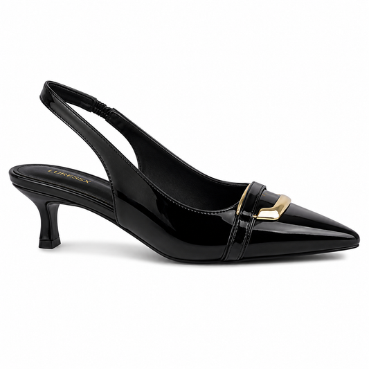 Salón Slingback Charol Punta Fina Negro | LU-5331-1