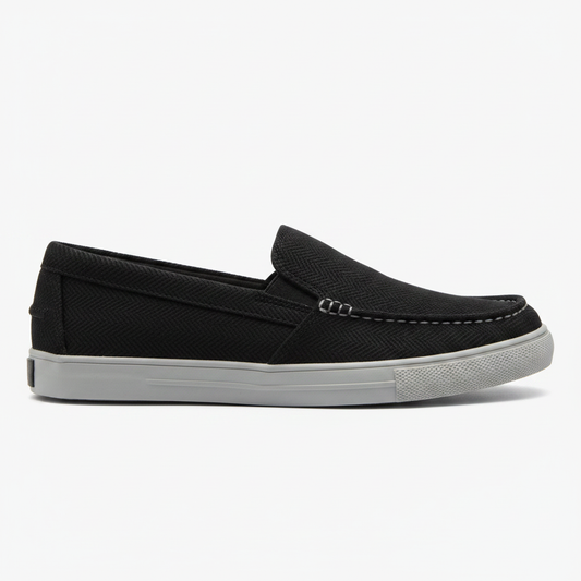 Slip-on lona negra texturizada con suela gris - vista lateral derecha