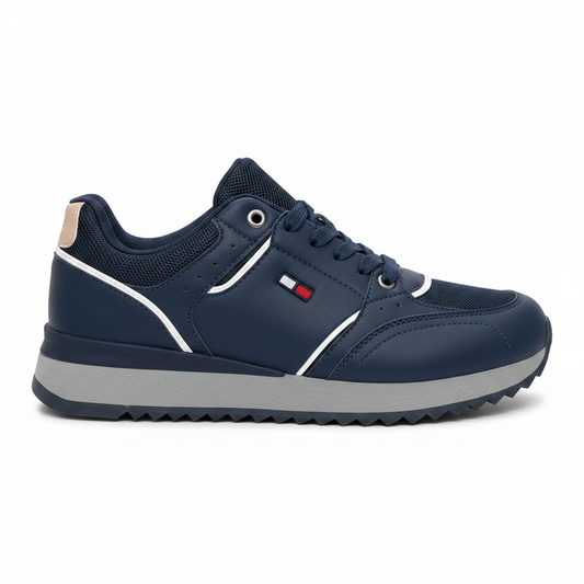 Sneaker hombre azul marino logo bandera vista lateral derecha