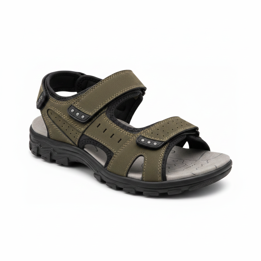 Sandalia trekking verde oliva velcro vista diagonal derecha