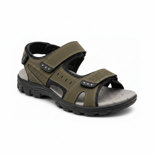 Sandalia trekking verde oliva velcro vista diagonal derecha